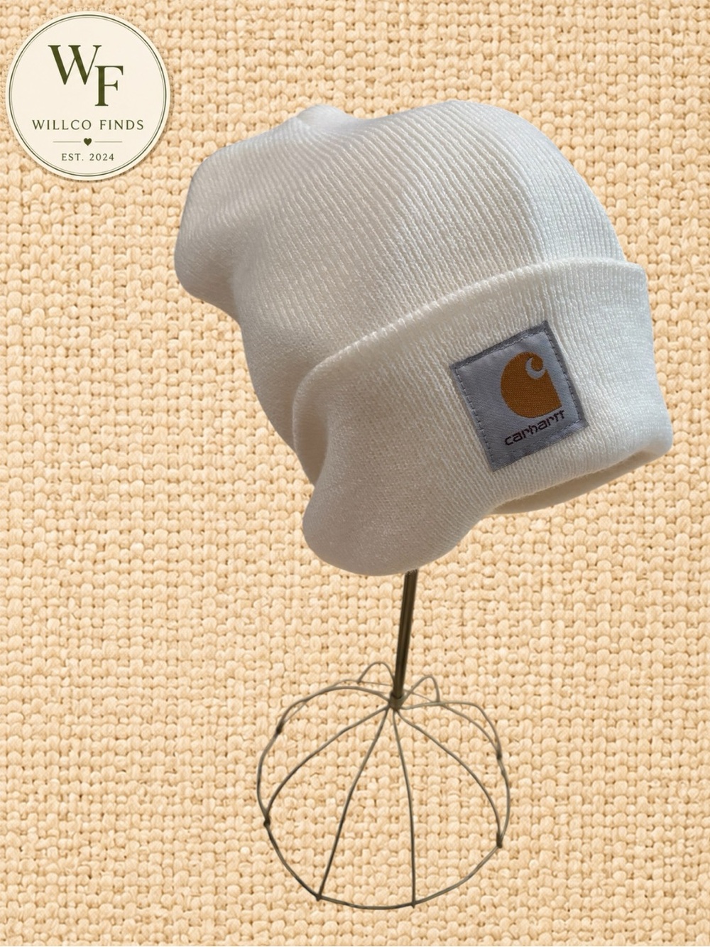 Carhartt Cream Off White Cuffed Knit Beanie Watch Hat Logo Patch Unisex